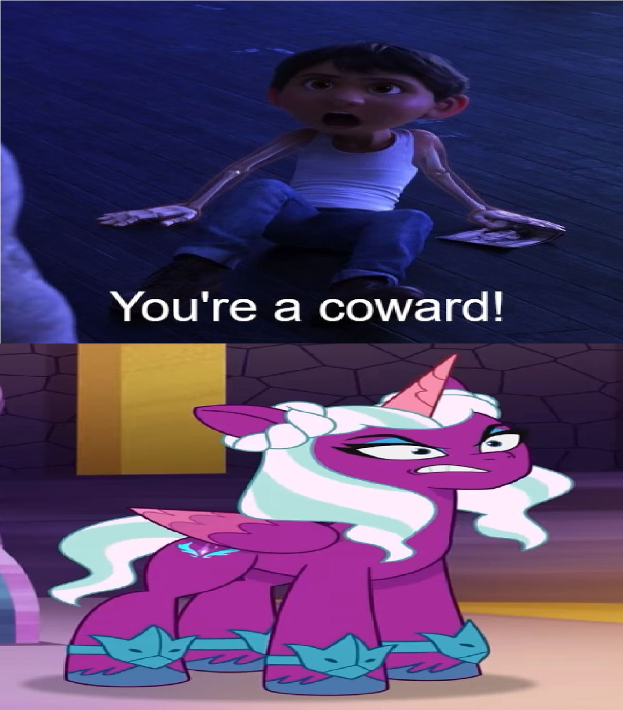 Cowared Miguel Rivera calls Opaline a coward by Disneyponyfan on DeviantArt