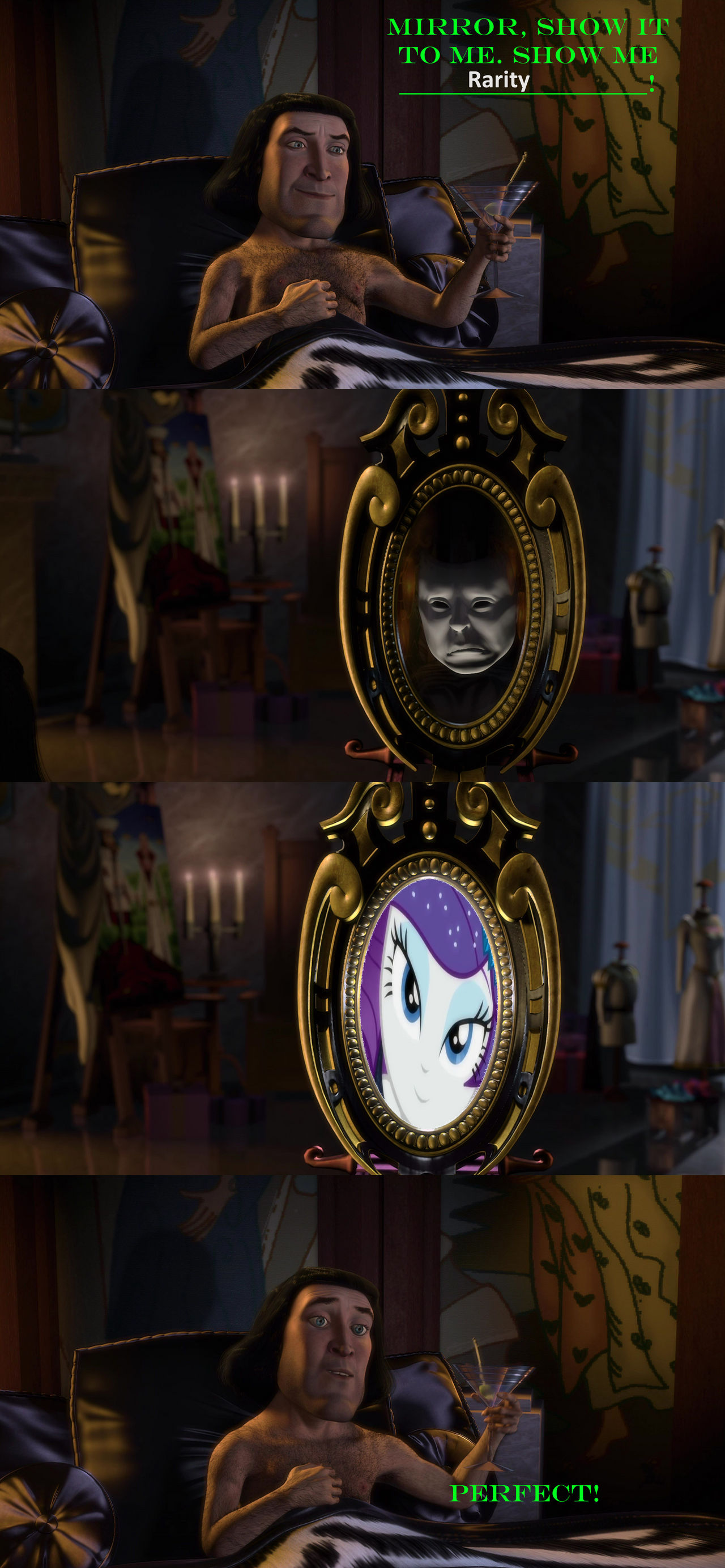 Farquad Sees Rarity in the Magic Mirror by Disneyponyfan on DeviantArt