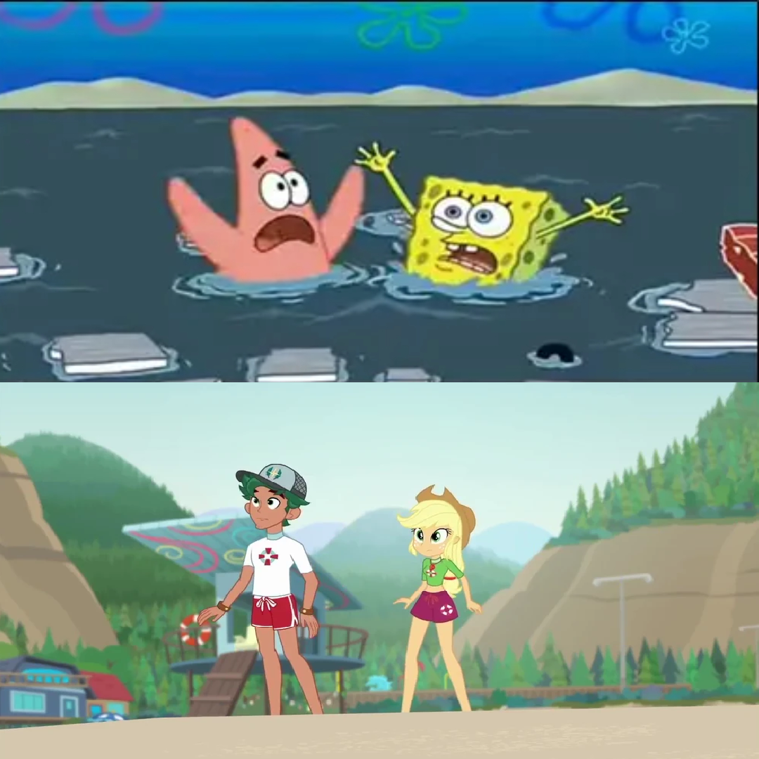 Timber Applejack Timber and Applejack Recuses SpongeBob and Patrick by Disneyponyfan on ...