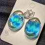 Golden and frosted blue earrings
