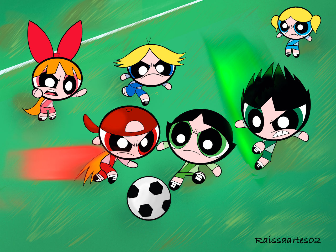 PPG and RRB playing football by Raissaartes02 on DeviantArt