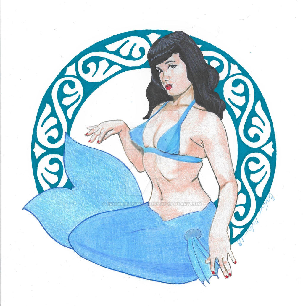 Bettie Page mermaid by ErikaLillustrations on DeviantArt