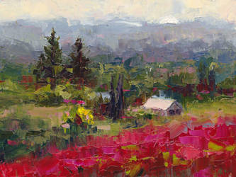 Crimson hillside - plein air oil painting