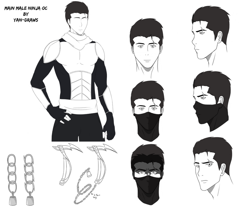 Male Ninja OC - Face and Weapon Profile by Yan-Draws on.
