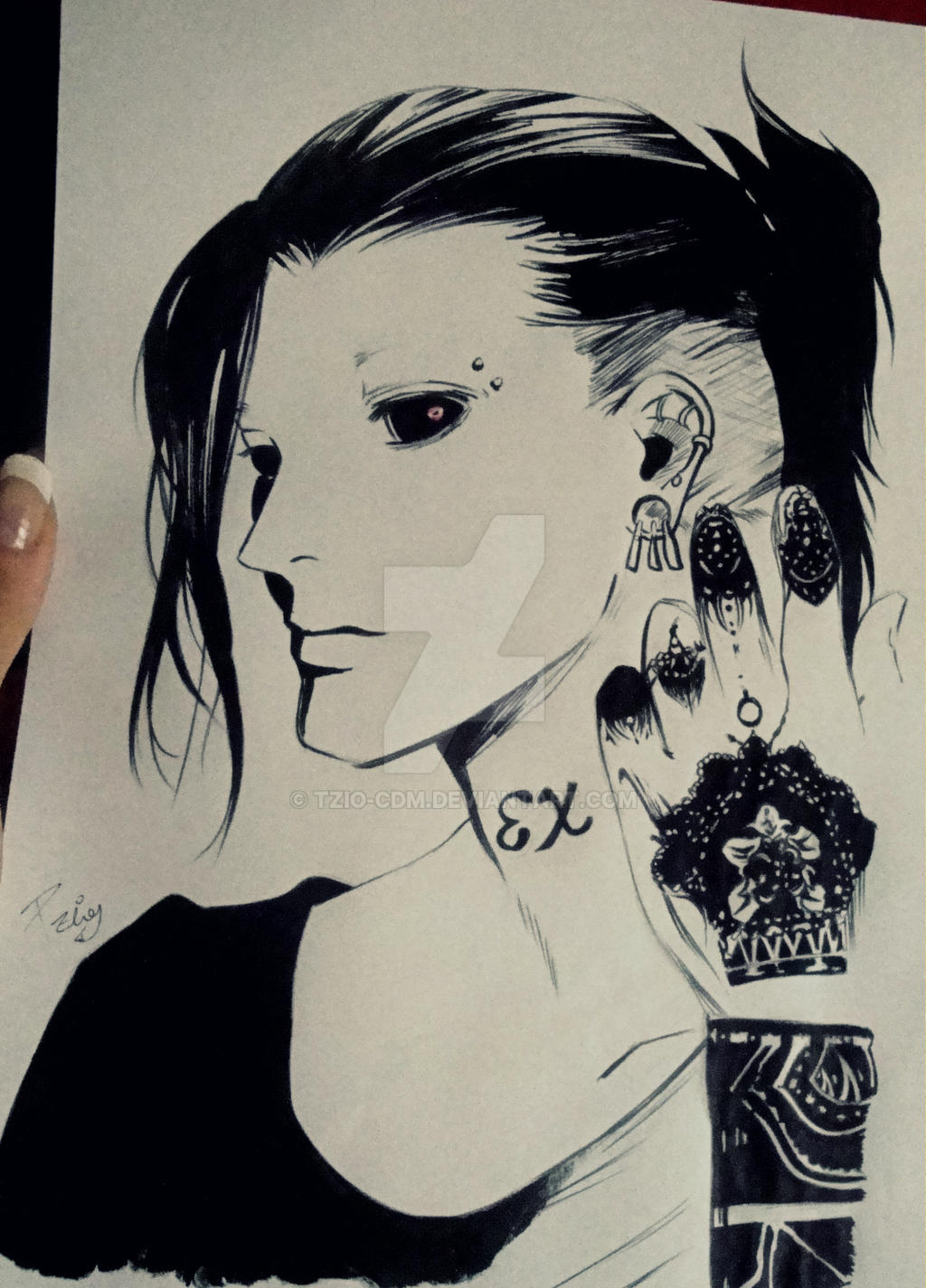 Ута Токийский гуль тату на шее