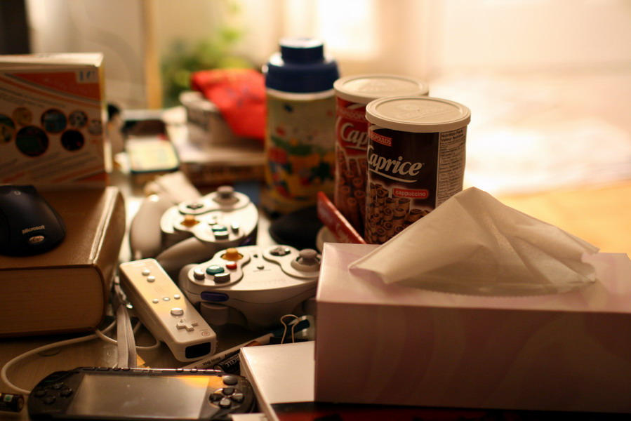 End Table Clutter cluttered coffee table by Kainnon on DeviantArt