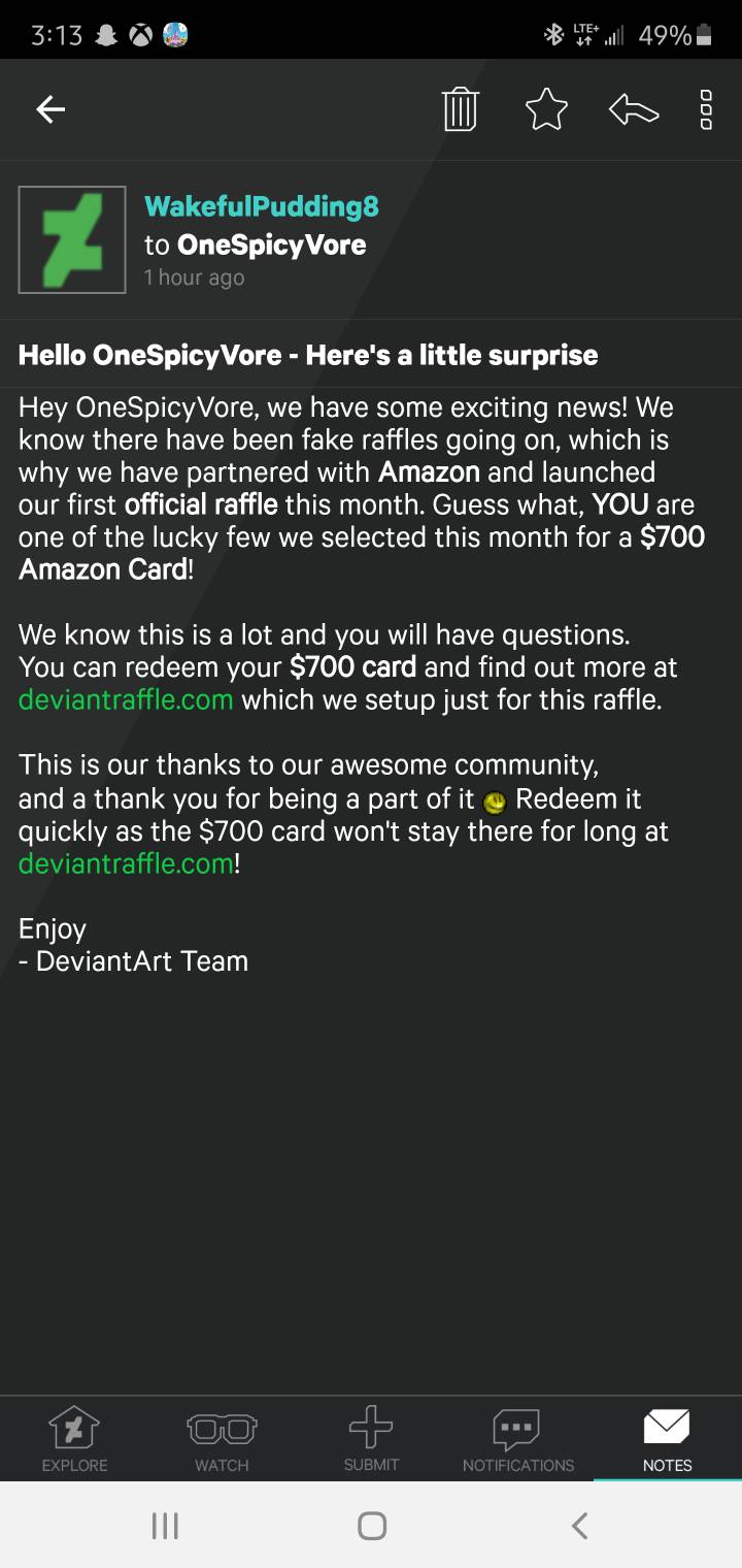 Deviantart Scam scam message by OneSpicyVore on DeviantArt