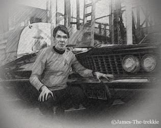 Nimoy Leaning On A Car Sketch Marked