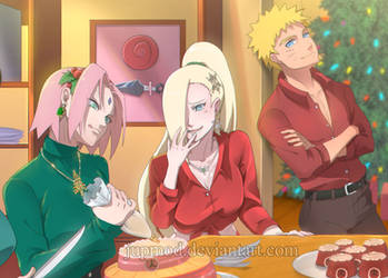Xmas Party Prep: Sakura, Ino, Naruto (Close-up)