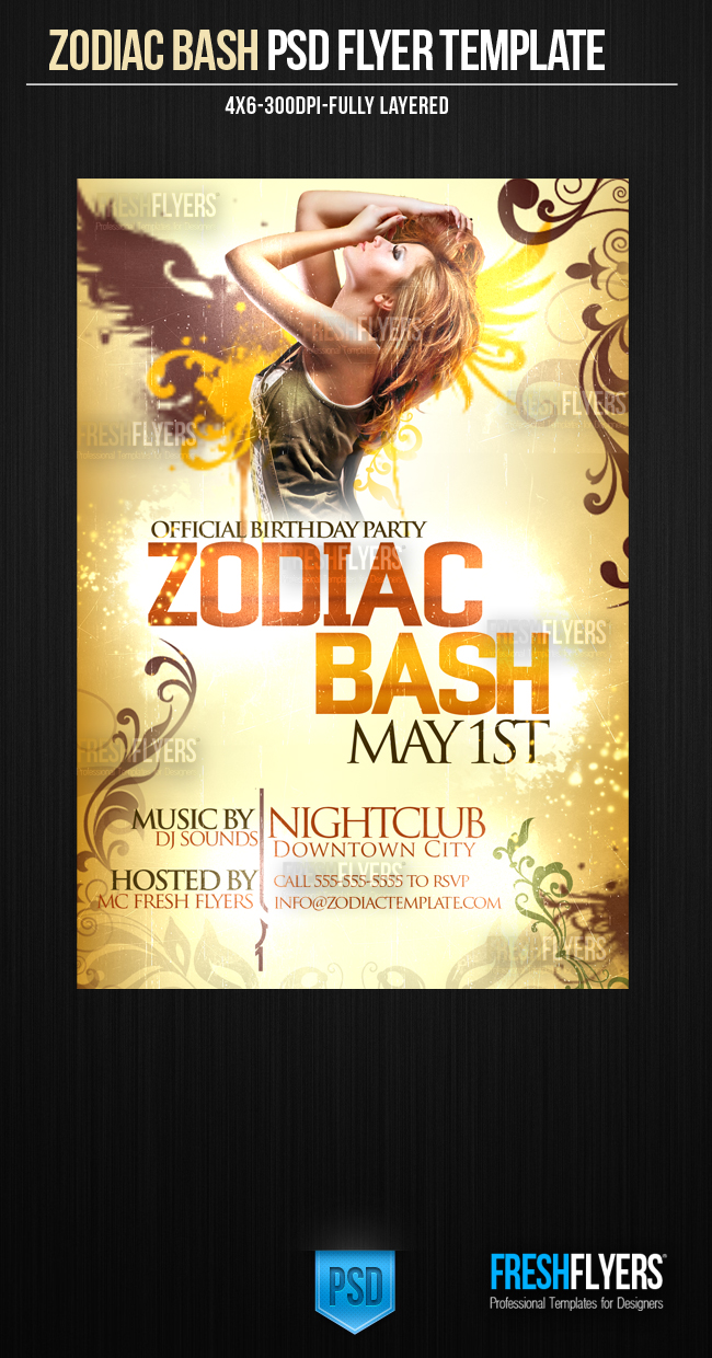 FREE! Zodiac Bash PSD Flyer Template