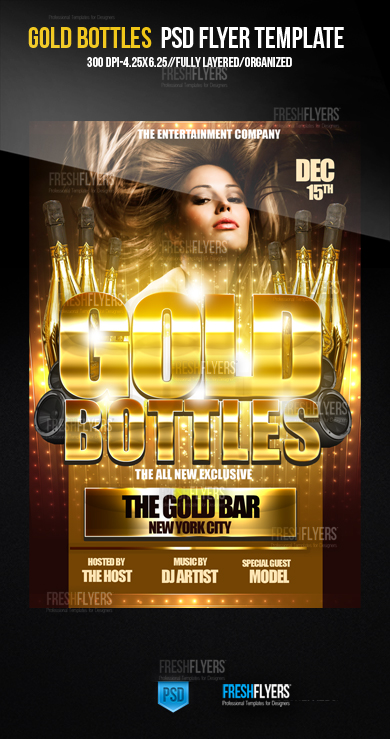 Gold Bottles PSD Party Flyer Template