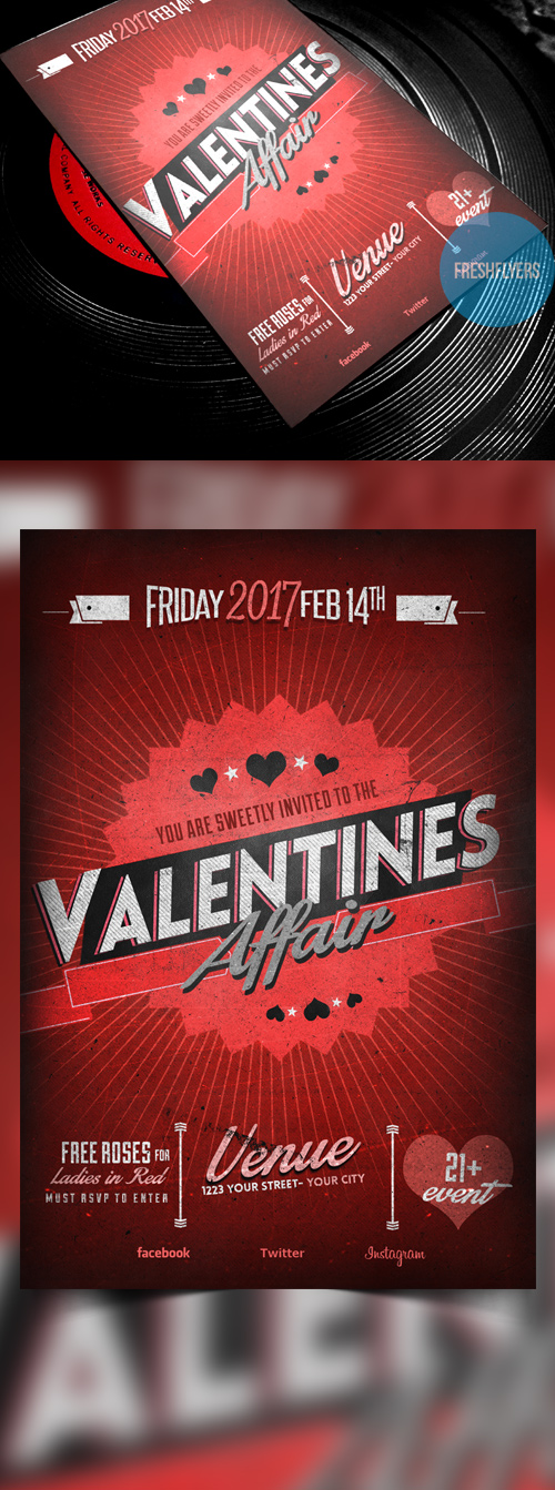 Retro Valentine's Day Flyer PSD