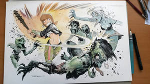 Milla beating Zombies