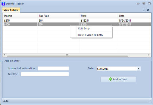 Income Tracker Main Screen