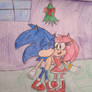 Sonic kissed Amy Rose under the mistletoe