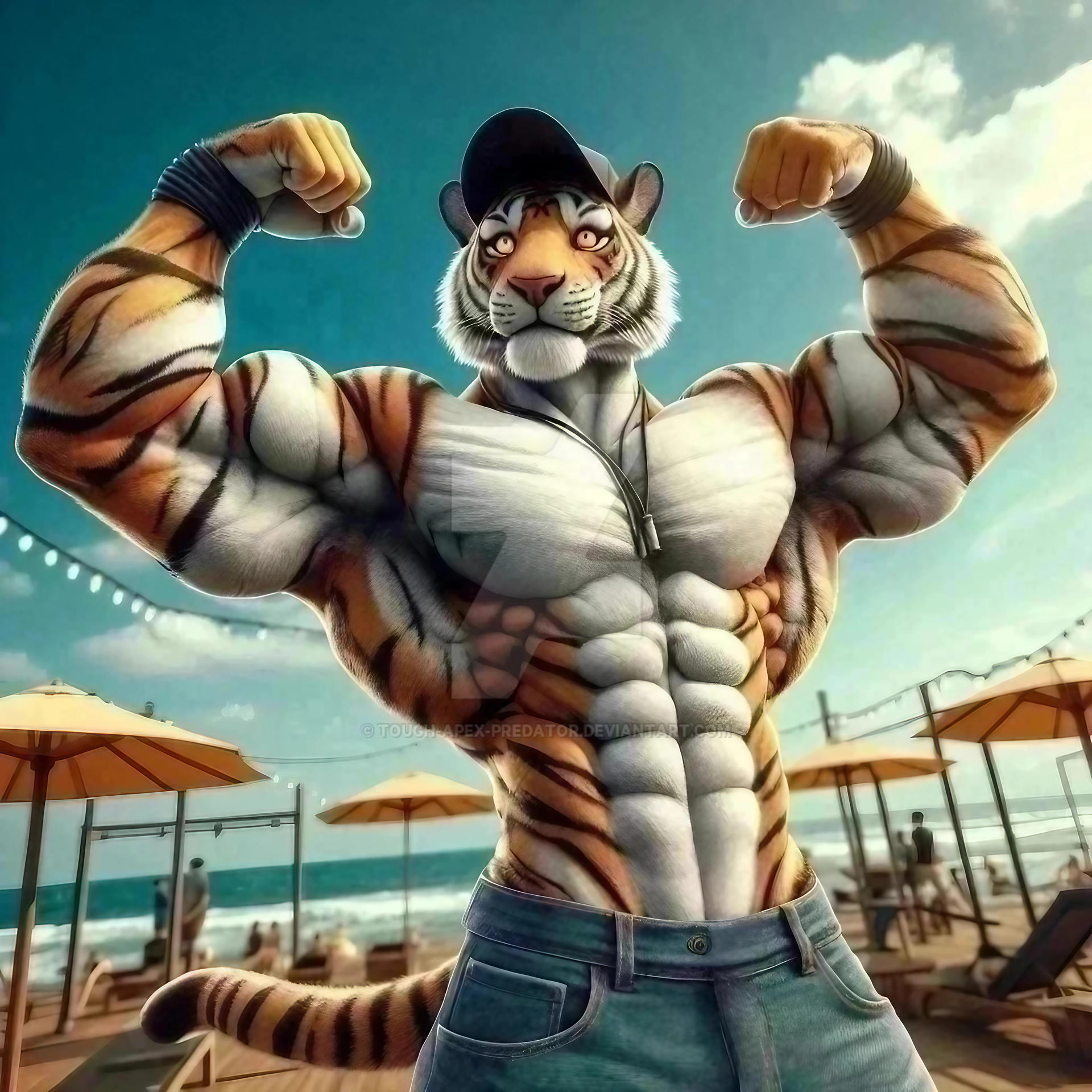 Ripped And Buff Tiger Working Out At The Beach 1 by Tough-Apex-Predator ...