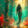 mermaid in Teal and coral colors