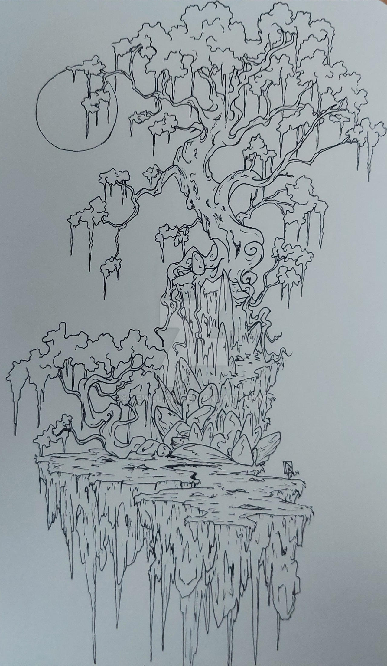 Bonsai-style Tree Artwork - outlines