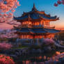 Asian Castle of the Garden Sunset