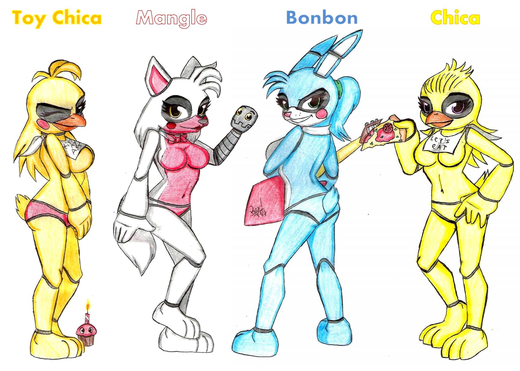 Toy Chica, Mangle, Bonbon and Chica /FNAF /FanArt by Roy-Land on DeviantArt