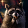 Raccoon enjoying his treat