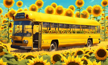 Yellow Bus Gigantic Sunflowers