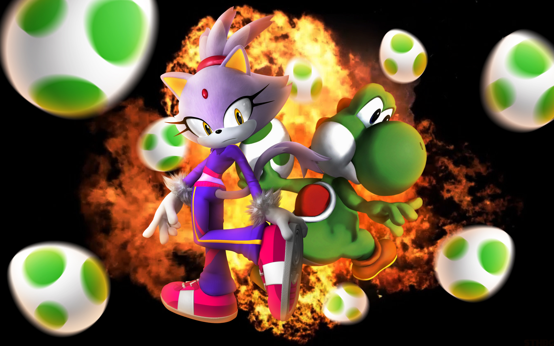 Blaze The Cat And Yoshi Wallpaper By Sonicthehedgehogbg On Deviantart