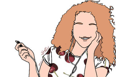 Girl with Curly Hair Listening to her iPod