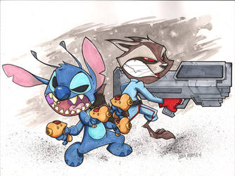 Rocket Raccoon and Stitch Battle