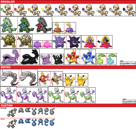Original Pokémon sprites of the avatars representing the Pokémon
