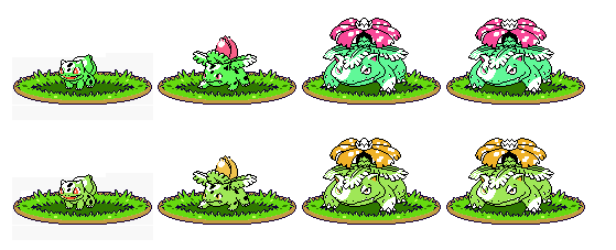 Shiny re-colour: Bulbasaur line (gen 2 forced evo) by ShinyDexProject on  DeviantArt