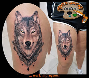 Wolf with lace tattoo1