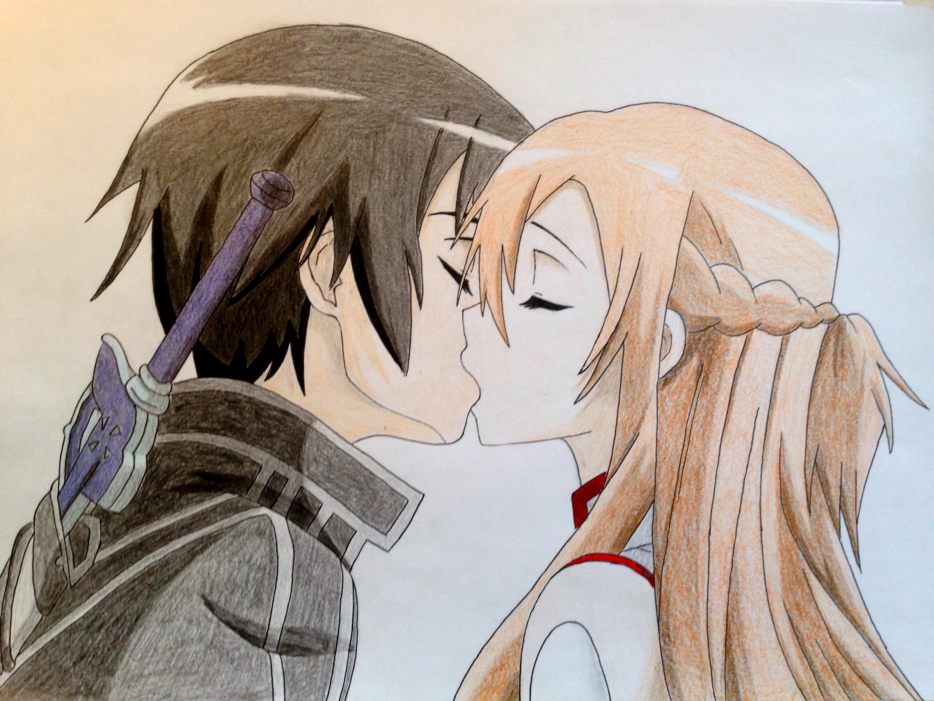 My drawing of Kirito kissing Asuna : r/swordartonline