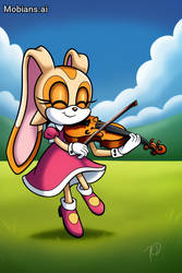 Cream dancing with her violin in a field 2.