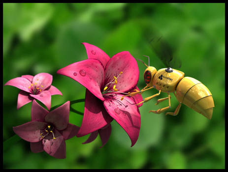 Abeja mecanica y flores