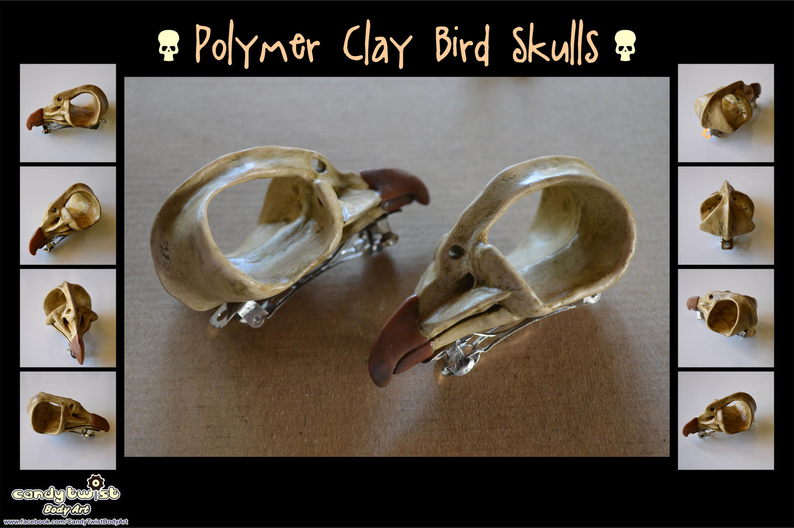 Polymer Clay Bird Skull Hair Clips By Dabstar On Deviantart