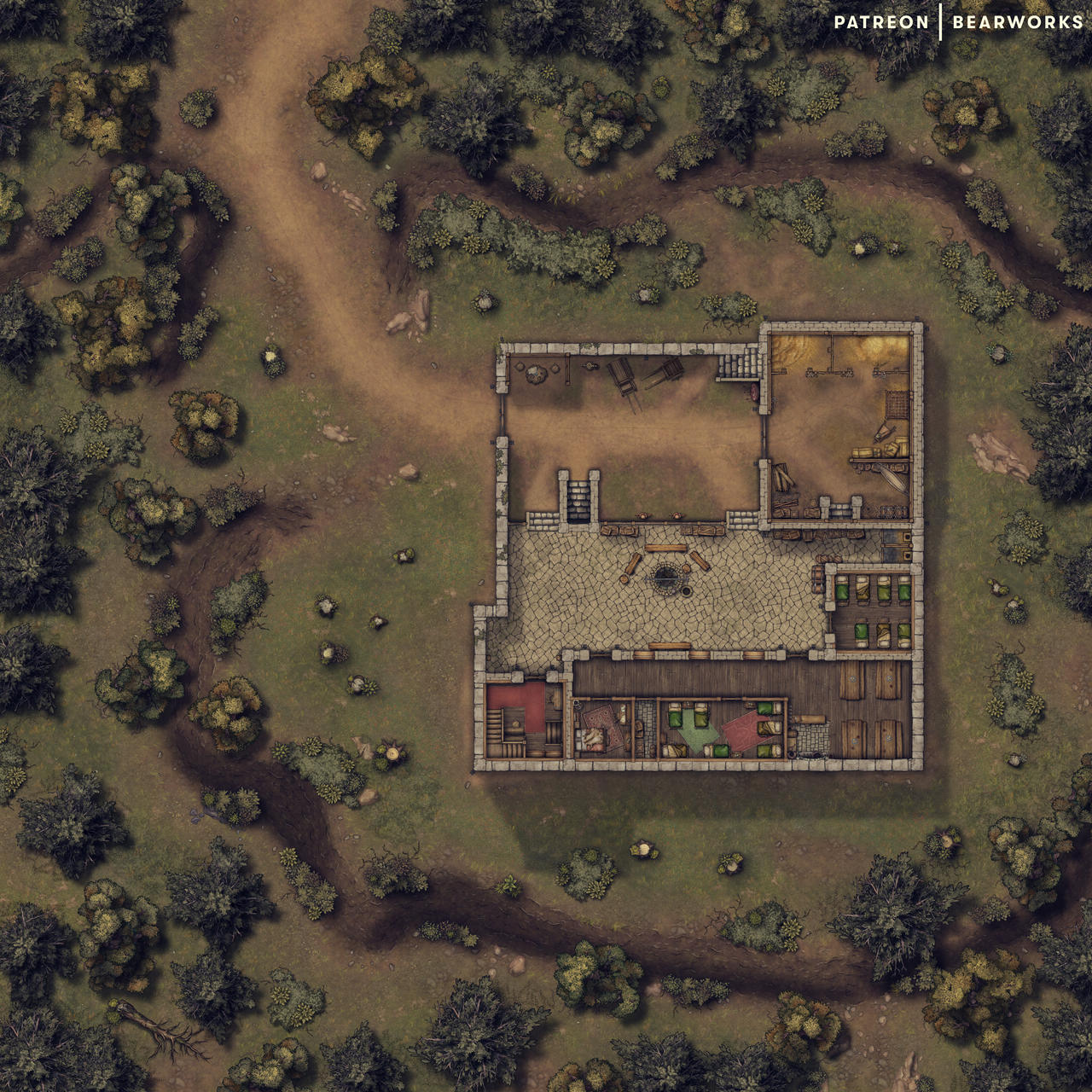 Rural Fort - Ground Level| Battlemap | 50x50 by BearworksHQ on DeviantArt