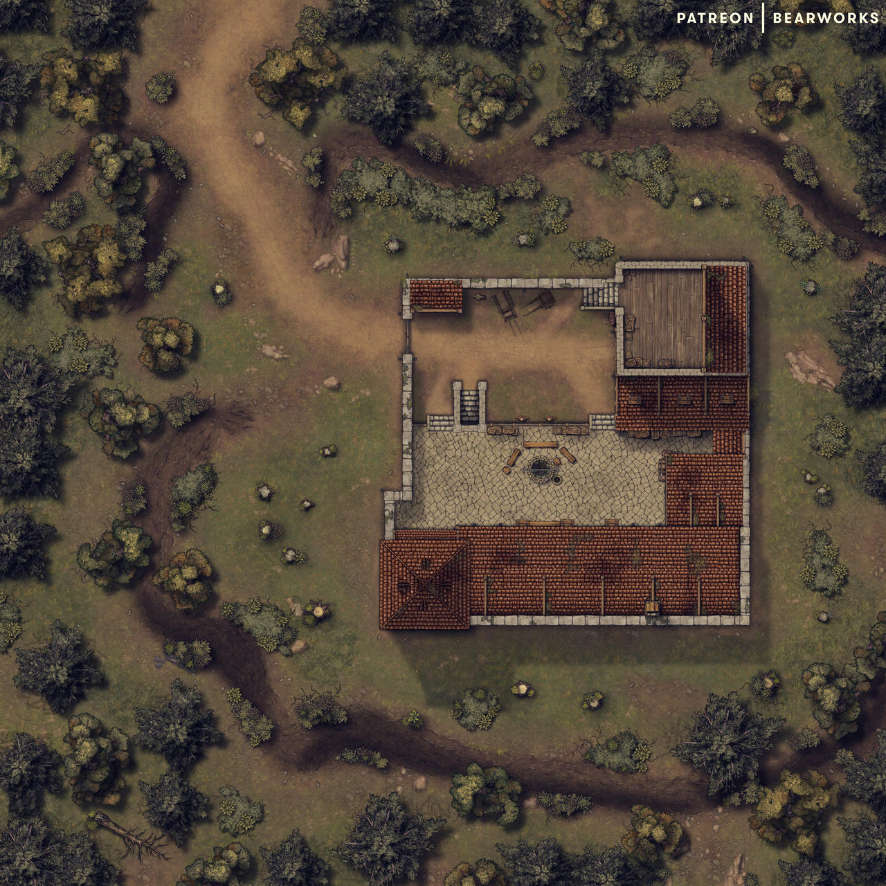 Rural Fort - Roof| Battlemap | 50x50 by BearworksHQ on DeviantArt
