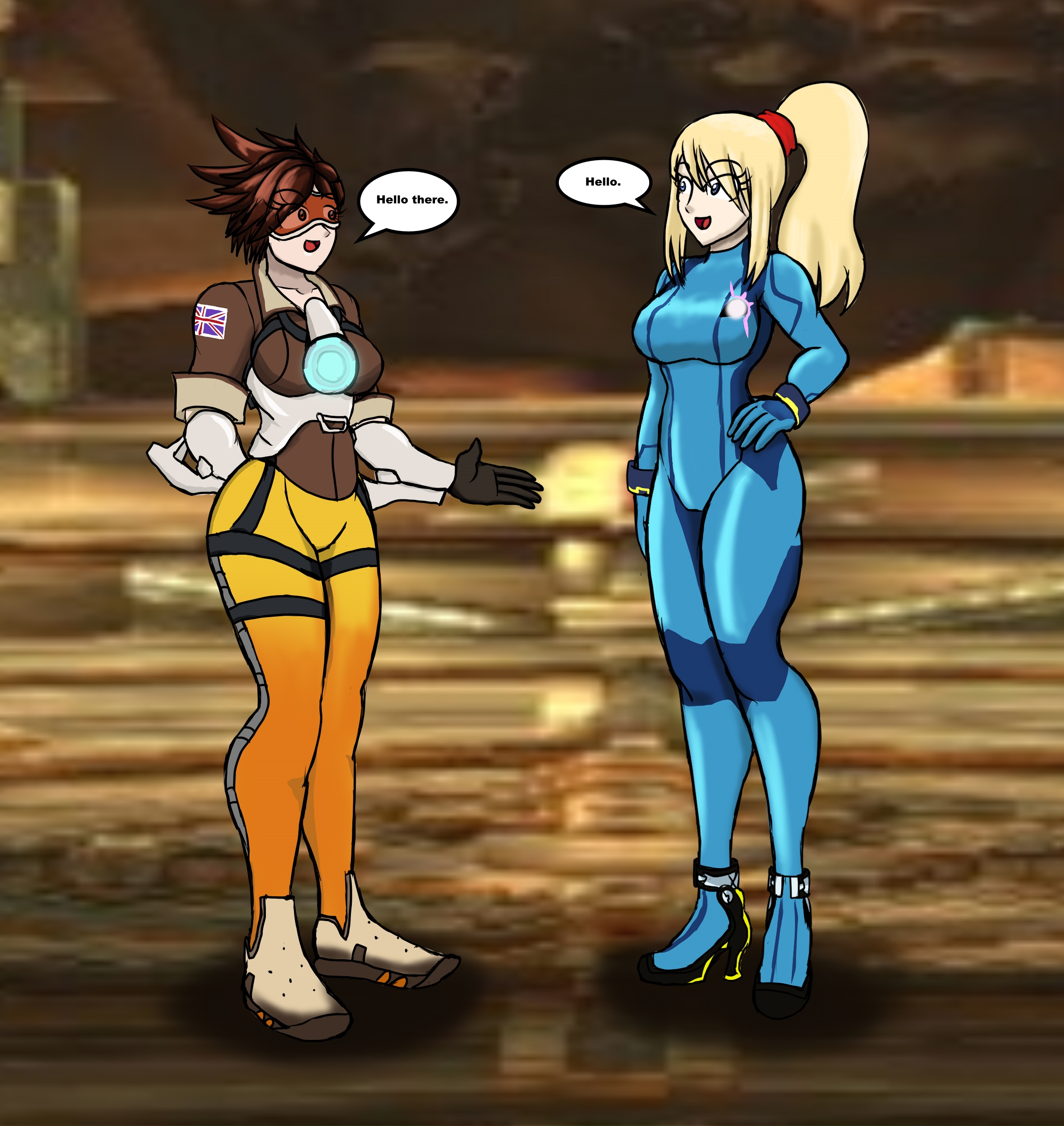Tracer meets Zero Suit Samus by ModernEddy01 on DeviantArt