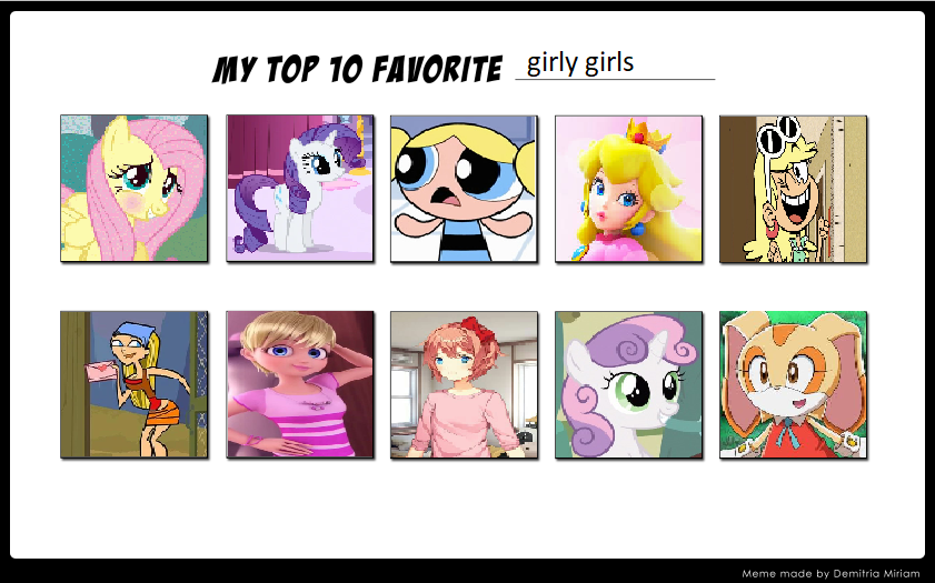 My Top 10 Favourite Girly Girls by ArwenTheCuteWolfGirl on DeviantArt