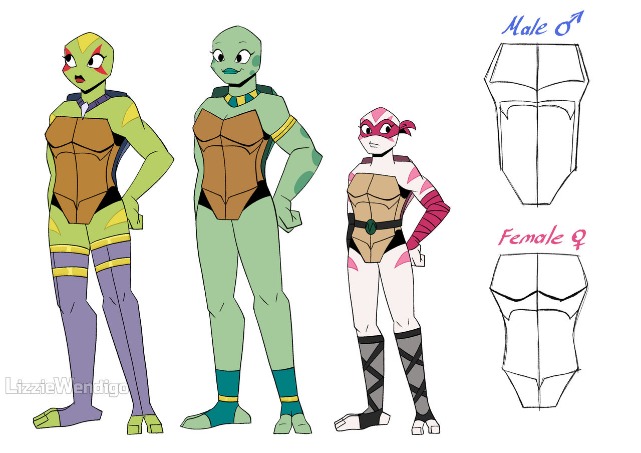Humans Rottmnt Female ROTTMNT AU: Female turtles Redesigns by Lizzie-Wendigo on DeviantArt