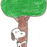 Snoopy climbing a tree