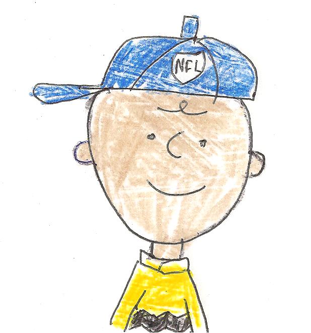 Charlie Brown wearing a NFL cap