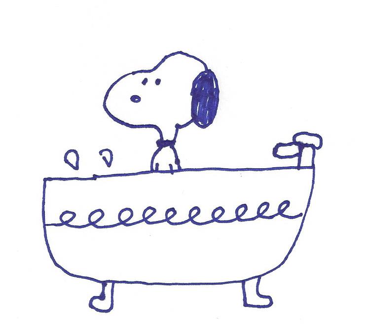 Snoopy in a bathtub