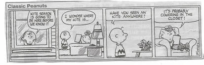 1977 Peanuts comic strip about kite season
