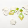 Earrings - Green and Yellow Resin with Silver Leaf