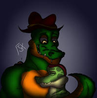 Cuddles with uncle Croc: ( fnaf fanart)