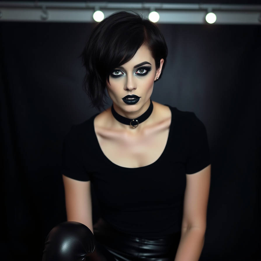 Vampire with black lipstick, black lipgloss and sh