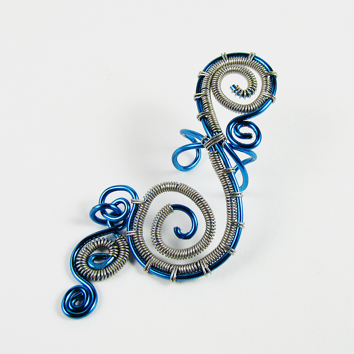 Blue and Silver Swirly EarCuff