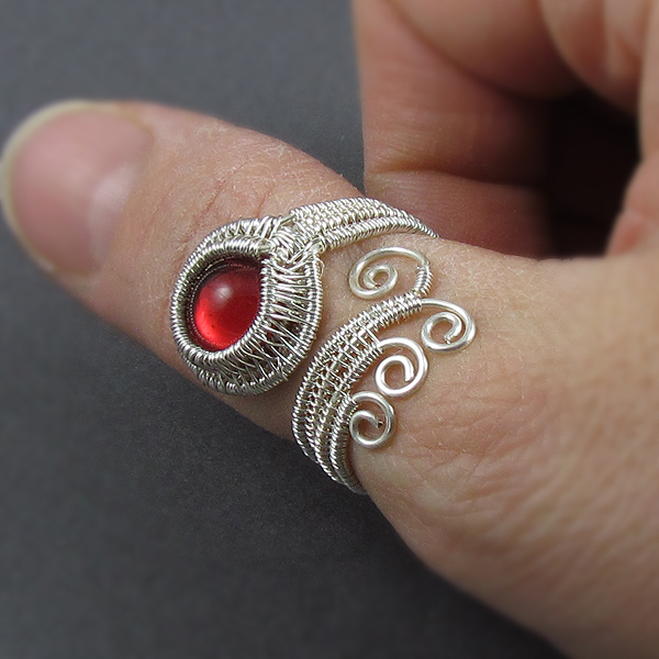 Red Glass Adjustable Ring